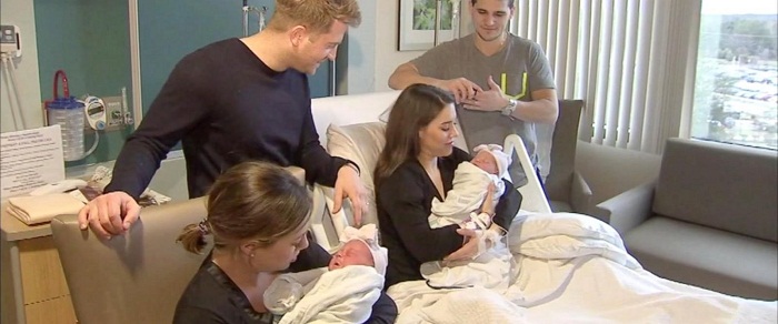 Twin sisters give birth in same hospital minutes apart